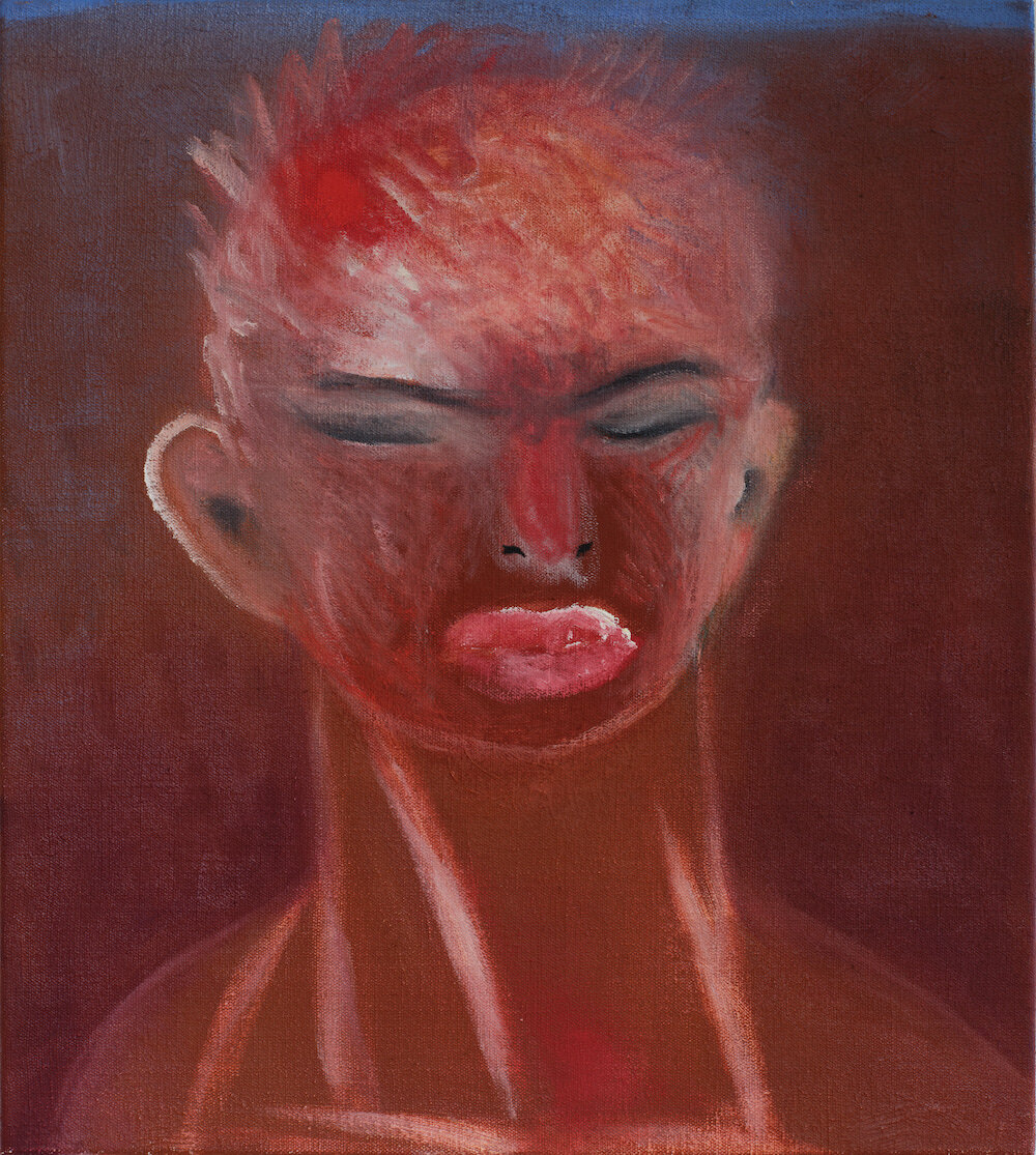 Miriam Cahn, <i>Horei</i>, 2017. Oil on canvas 17 3/4 x 15 3/4 in (45 x 40 cm)